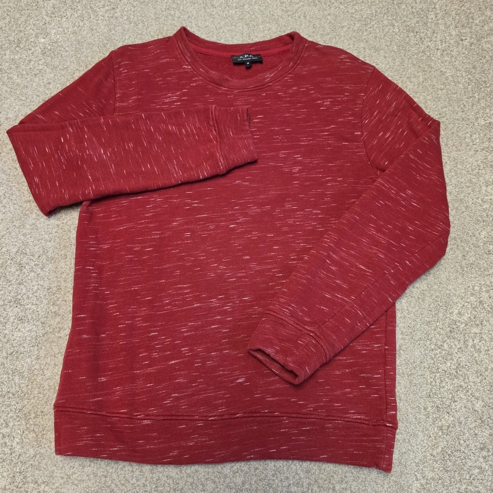 A.P.C. Rue Madame Paris Mens M Red Marled Crewneck Sweatshirt Cotton Pullover
